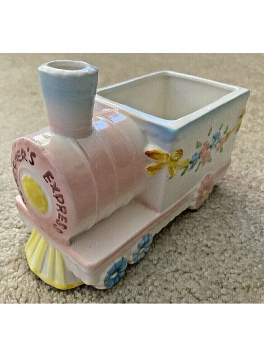 Vintage Ceramic Train Planter Nursery Baby Pink Blue Napco Mod Retro 60s 70s
